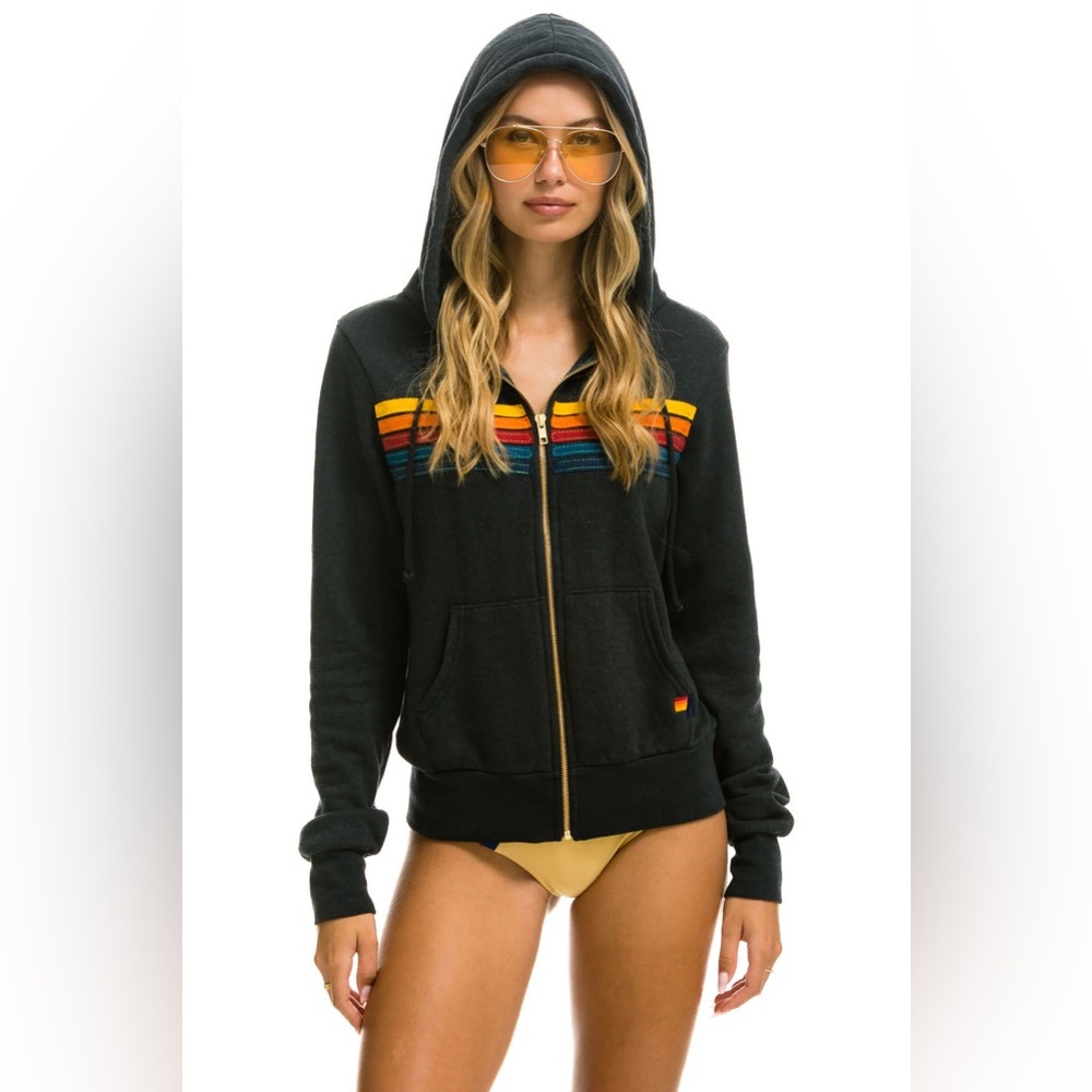 Aviator Nation 5 Stripe Hoodie Charcoal